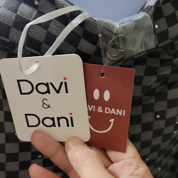 NWT DAVI & DANI Black And Grey Checkered Shirt And Pants Set Woman Size S, M, L - Picture 3 of 16